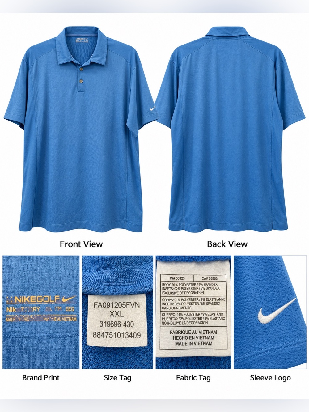 Nike Golf Men’s XXL Blue Dri-FIT Performance Polo Shirt